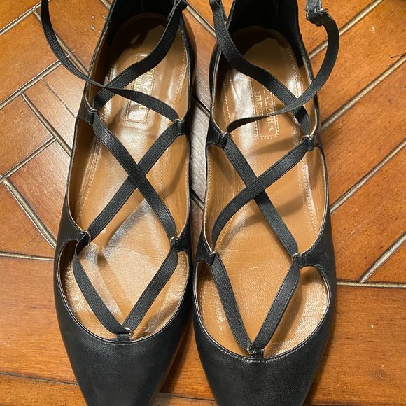 Aquazzura Black  Ballet Leather Strappy Wrap Around Flats - Picture 1 of 4